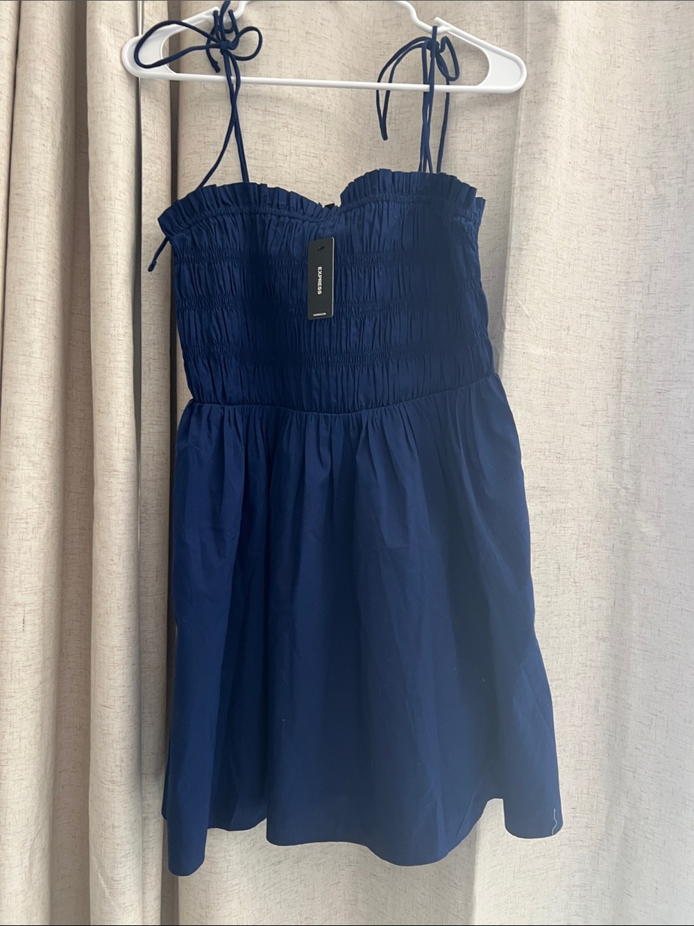 Express Navy Blue Smocked Tie-Strap Camisole Dress